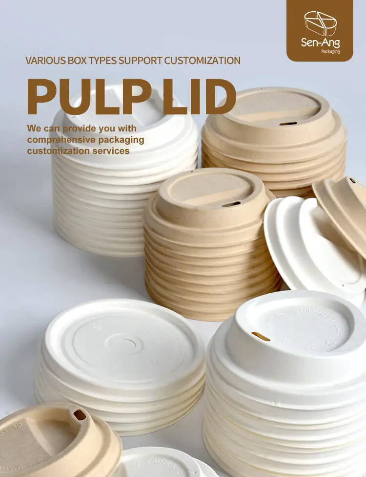 Biodegradable Disposable Composable Lid For Pulp Paper Lid 80 90mm Bagasse Coffee Cup Pulp Lids Cover