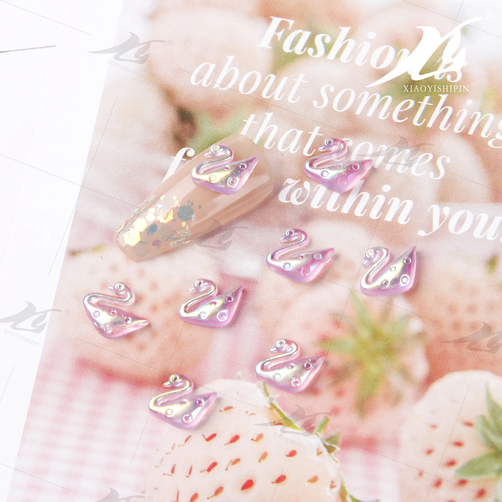 Popular Pink AB Swan Shape Nail Polish Resin Round AB Nail Rhinestone Diamond Combinated Kit Set Nail Art Stones