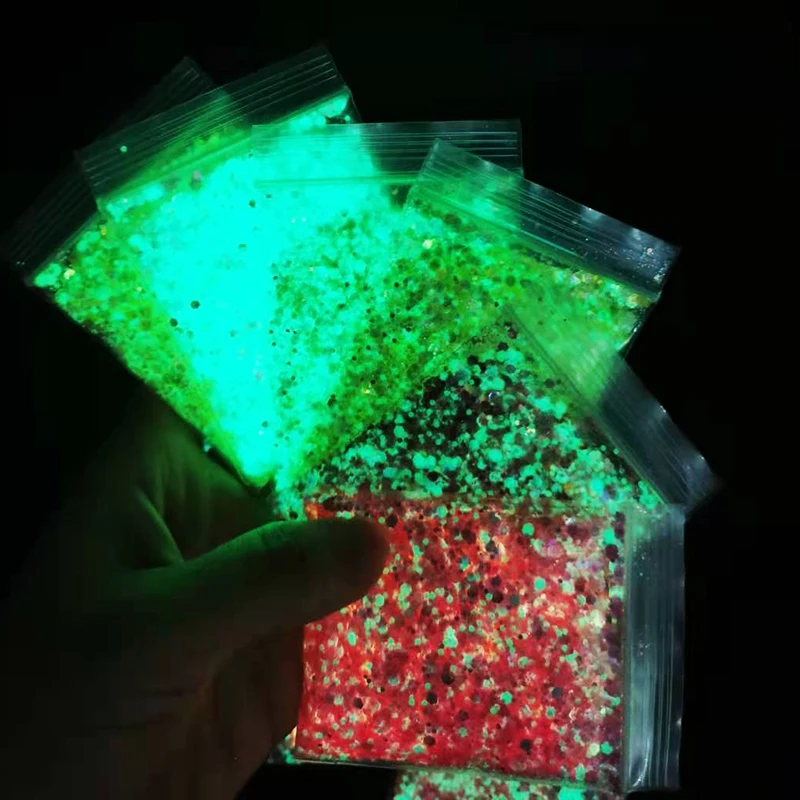 Glow In Dark Loose Powder Glitter Luminous Green Long Last Glowing illuminated Mix Chunky Glitter face body nail art cosmetics