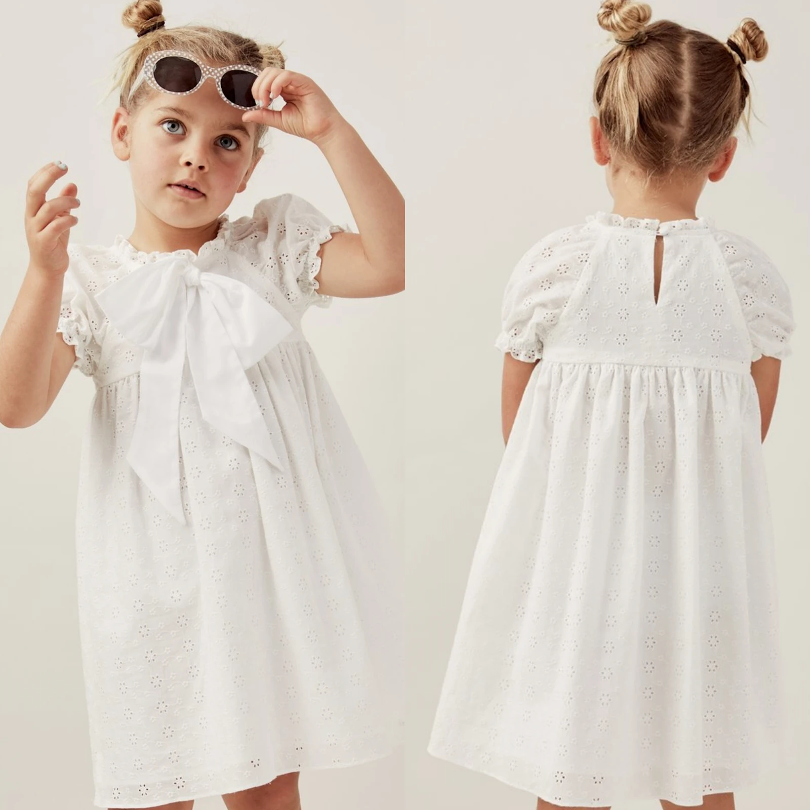Kids Clothing Fashionable New Arrivals Baby Clothes  Embroidered Cotton Belize Bow Soft Elastic Sleeves Little Girl Dresses