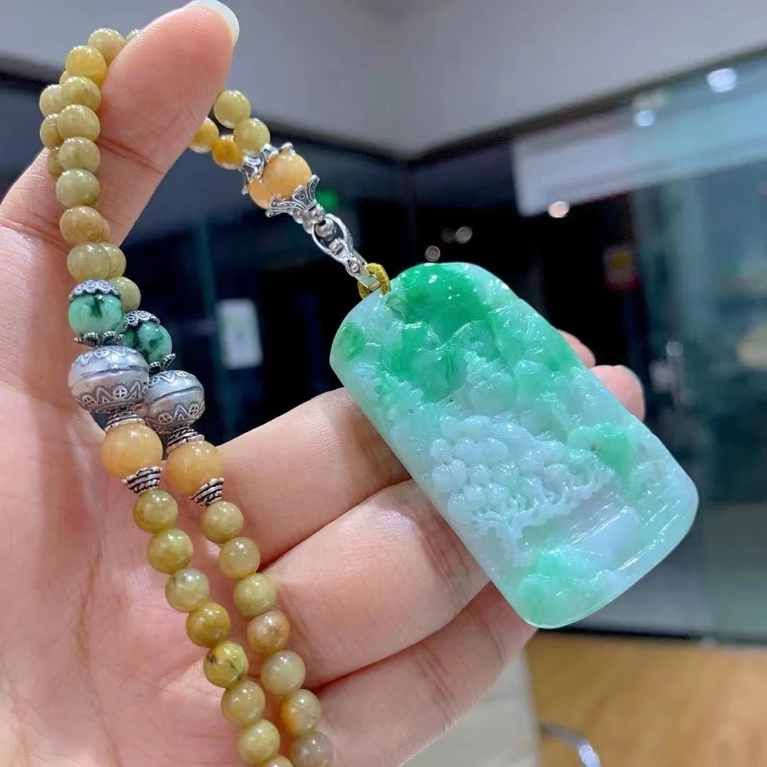 Floating Landscape Yang Green Dragon Brand Goddess Jade Pendant