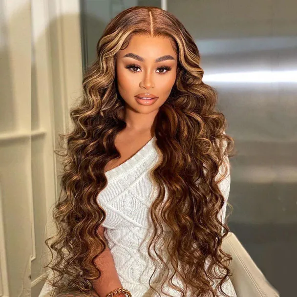 Honey Blonde Caramel Balayage Highlight Body Wave 13x4 Lace Front Wig 4x4 Lace Closure Human Hair Wig