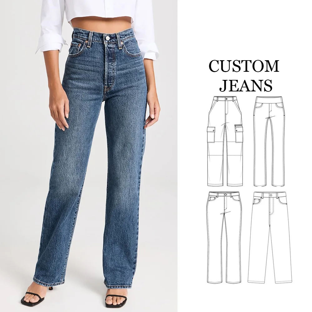 pantalones de mezclilla de mujer OEM/ODM manufacturer custom 2023 NEW Full Length Straight denim jeans for women