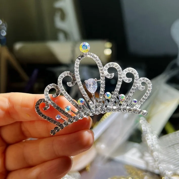 2023 New Trendy Diamond Shiny Baby Diamond Crown White Rhinestone With Colorful Crystal Beaded Small Crown Children Baby Gift