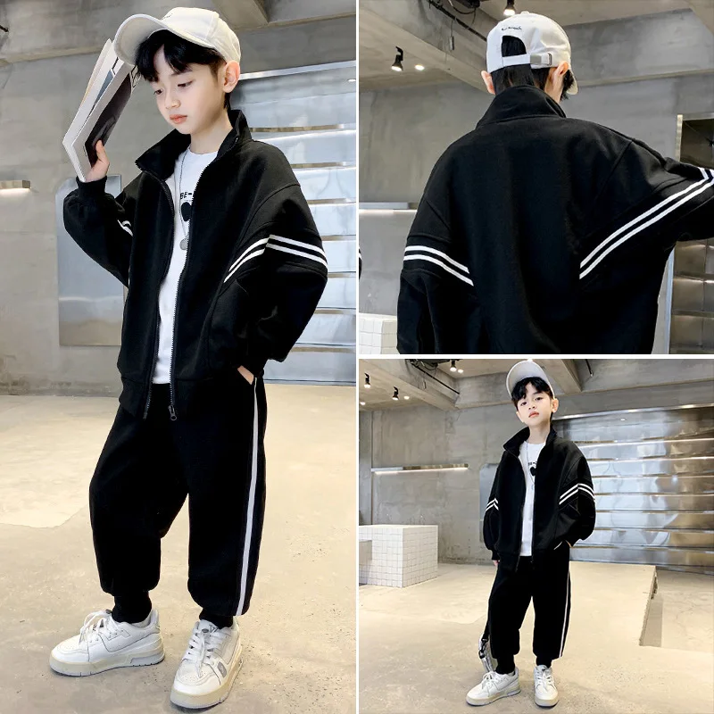 2023 Spring Autumn Teenagers Boys Outfits Clothing Sets Long Sleeve Zipper Stripe Jacket Pants 2Pcs Boutique Kids Clothes