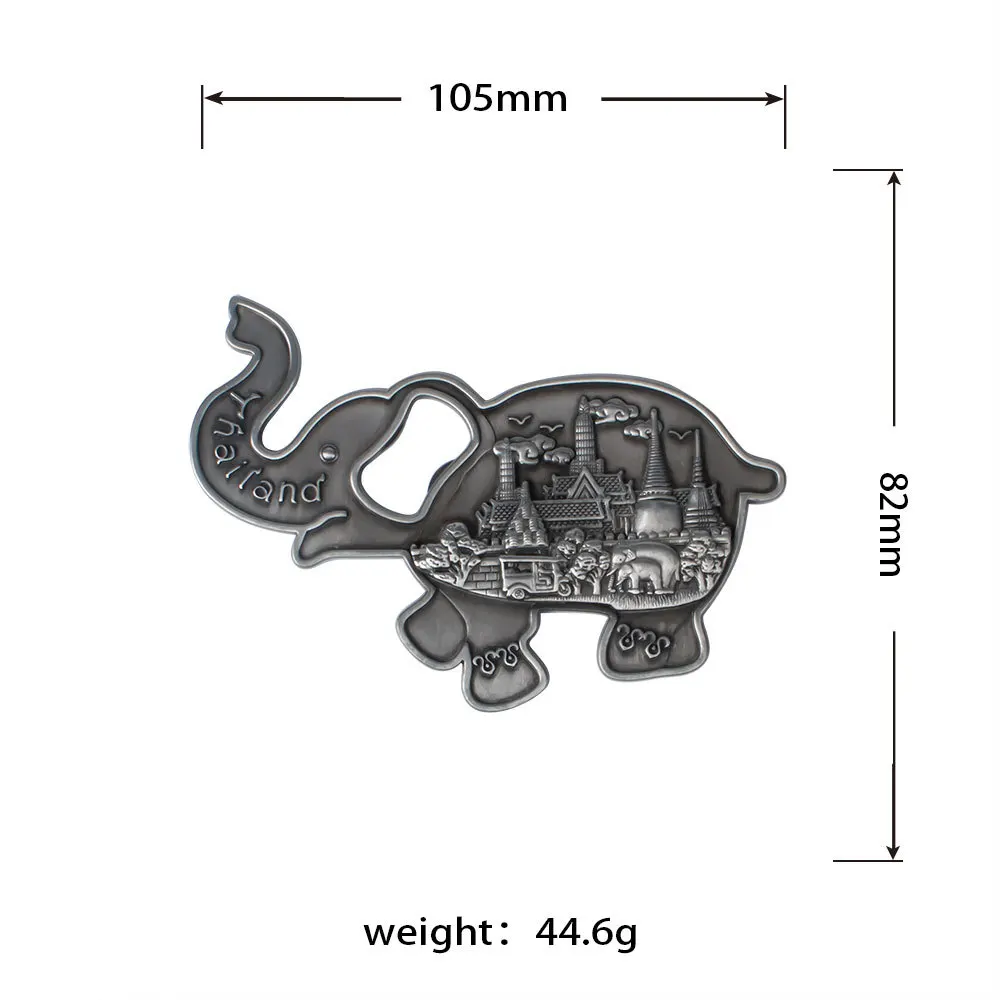 Custom Thailand souvenir gift elephant shape metal magnetic bottle opener fridge magnets