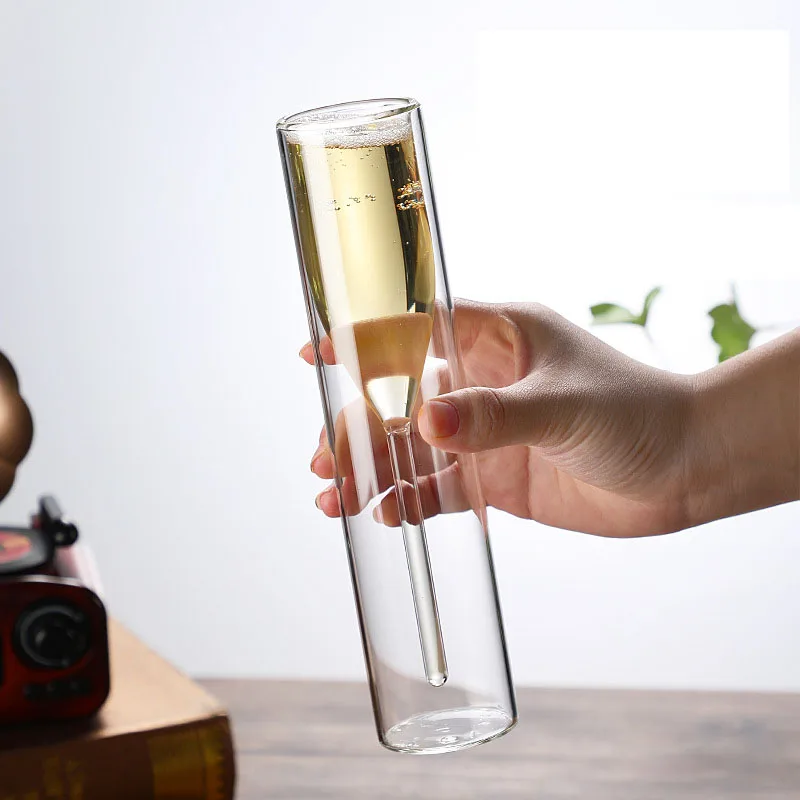 Champagne Glass Double Wall Glasses Flutes Goblet Bubble Wine Tulip Cocktail Wedding Party Cup
