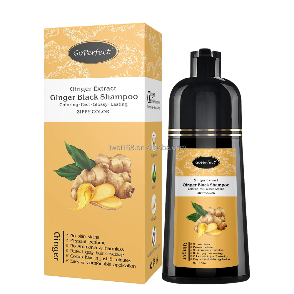2024 Private Label Customized Organic Permanent Ginger No Scalp Stained Black Hair Shampoo Magic Hair Color Shampoo