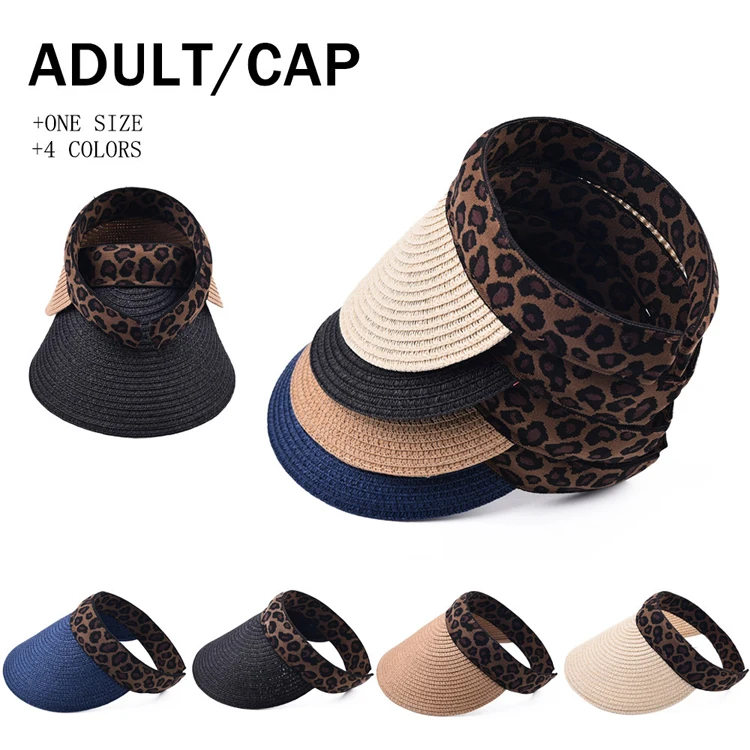 New leopard print with empty top hats outdoor sports sunshade sunscreen straw hat women