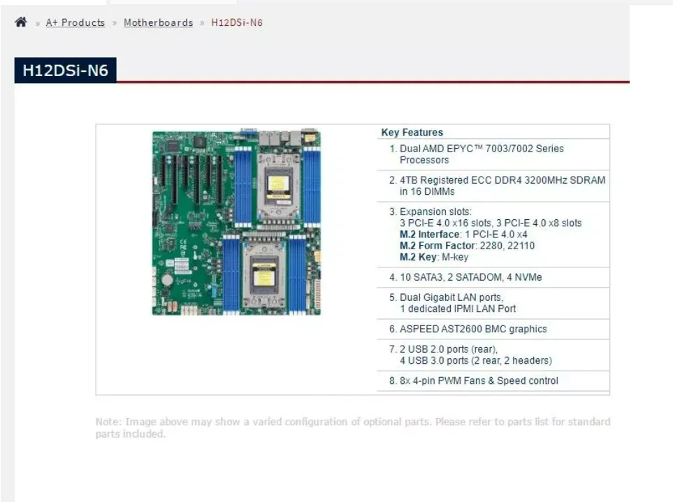 SuperMicro H12DSI-N6 EATX Motherboard For AMD EPYC 7002/7003 Rome/Milan CPU, SP3