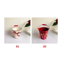 66 351Creative Home Garden Decor Gift Flower Bucket Iron Succulent Plant Pot With Handle Metal Flower Pot with Bowknot