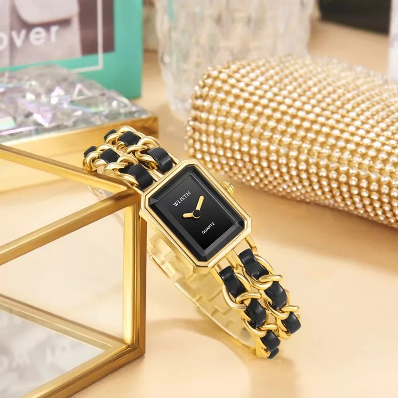 Wlisth S514 Quartz Watch Stainless Steel Belt Women Glass Mirror Square Leisure Sports Watch Gift Business Waterproof Wristwatch