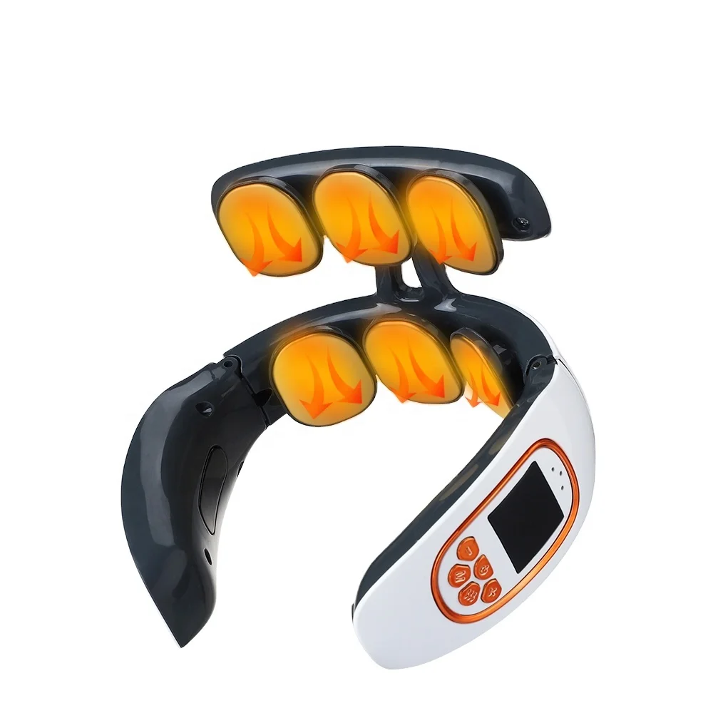 
6 Heads EMS Pulse Neck Massager USB Rechargeable Stimulator Cervical Traction TENS Therapy Heating EMS Neck Massager 