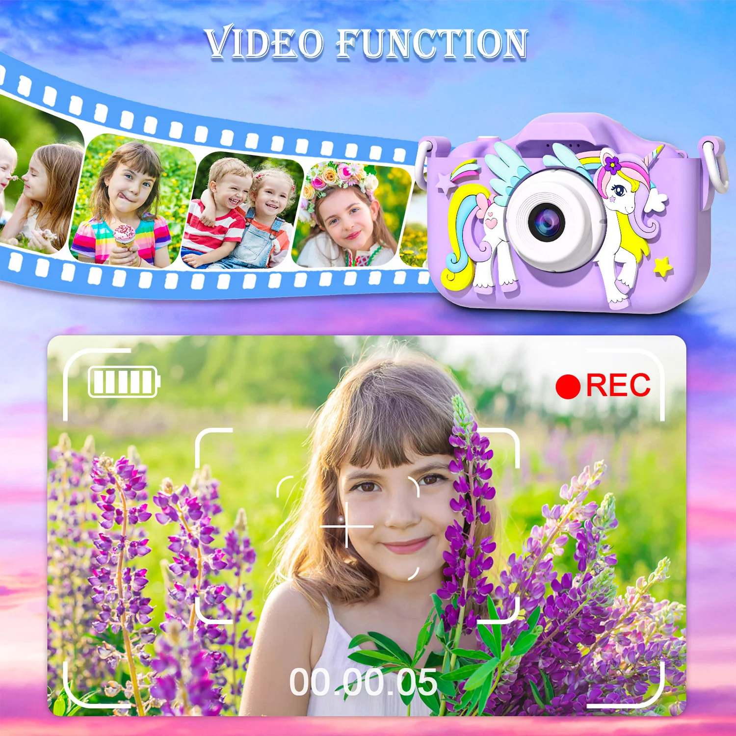 KC07-A03 Kids Camera Promotion Gifts 1080p Video Cartoon Selfie Mini Camera Kid Electronic Toys for Birthday Gifts
