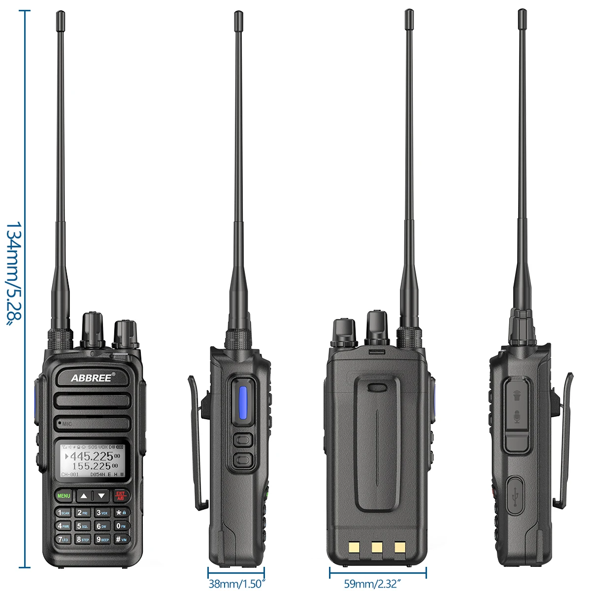 ABBREE  AR-830 NOAA Walkie Talkie 136-520MHz Air Band Wireless Copy Frequency High Power Support Type-C Charger Two-Way Radio