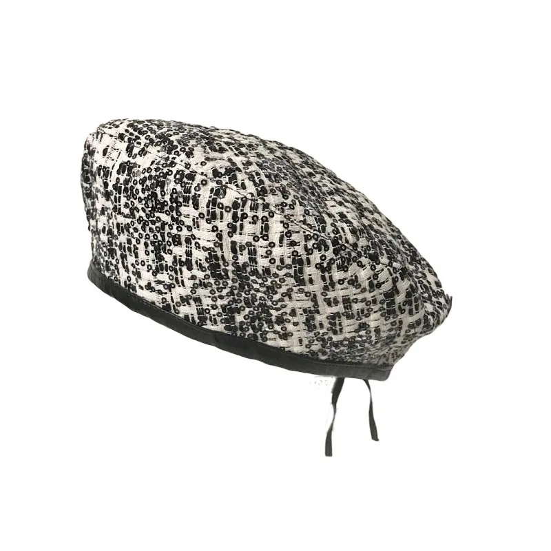 Customizable Women British Fashion Leisure Warmth Leather Hems Sequins Beret