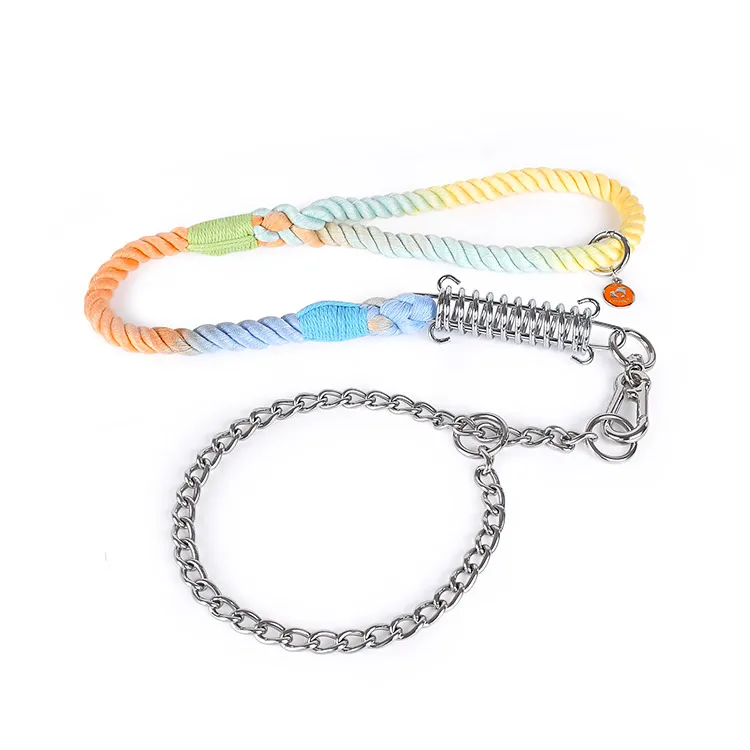 Loudik Wholesale Stocked Braided Rope Big Pet Leads Elastic Training Bungee Metal Stainless Steel Dog Chain Collar And Leash Set