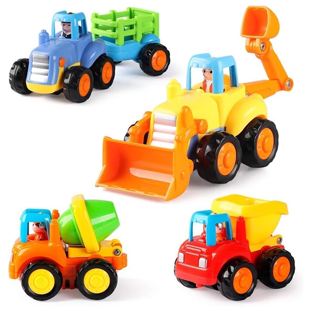 4pcs Inertia toys early education toys construction truck with claws friction powered car tractor bulldozer cement mixer