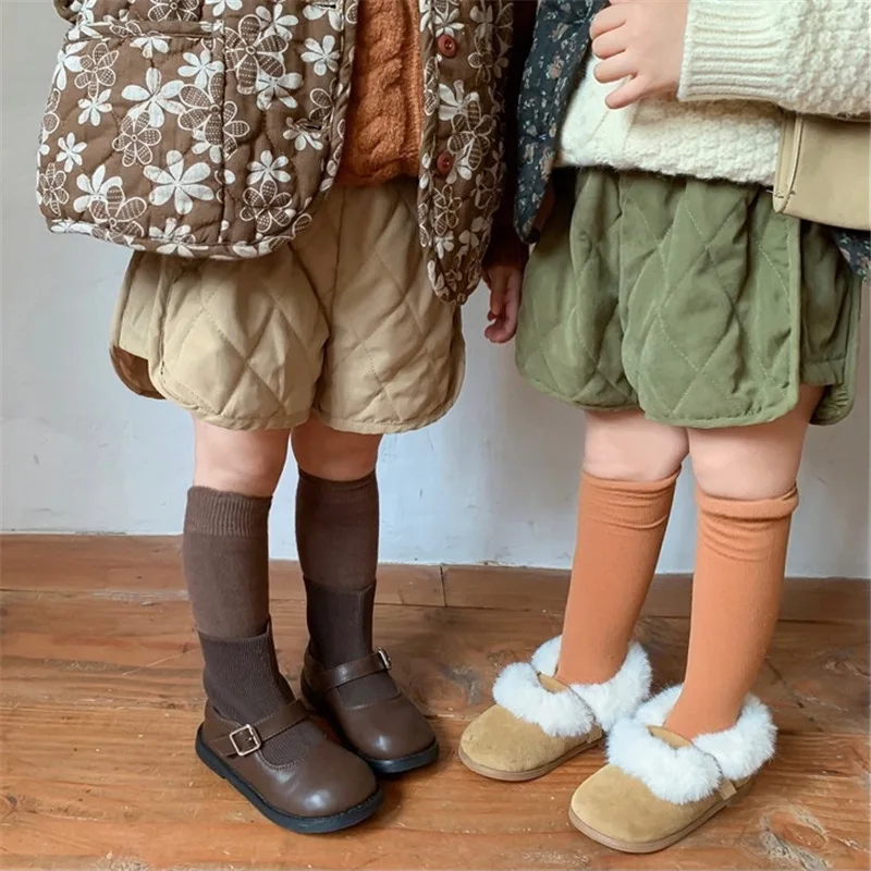 Shorts Girls Elastic Waist Plaid Pockets Winter Thicker Fashion Warm Korean Style Loose Boys Pants