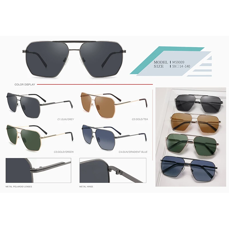 Fashion metal square smoke lens polarized organic  man sunglasses