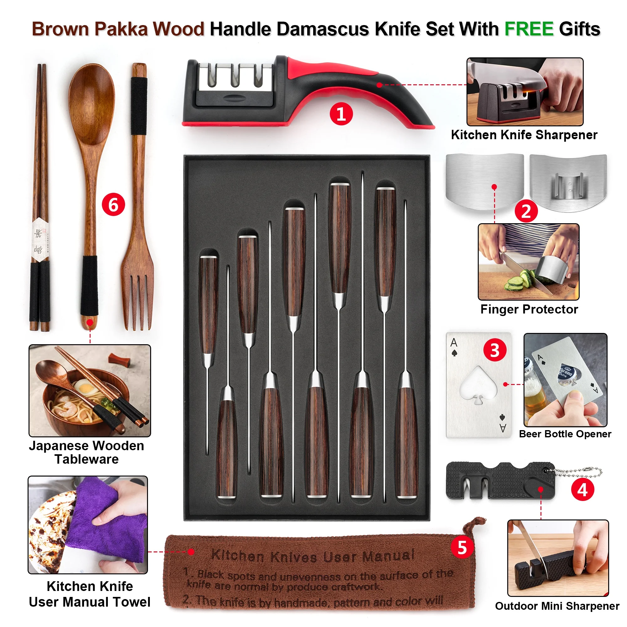 Brown Pakka Wood Handle 3 Inch Japanese High Carbon Damascus Steel Kiwi Peeling Knife Fruit Paring Knives With Gift Box