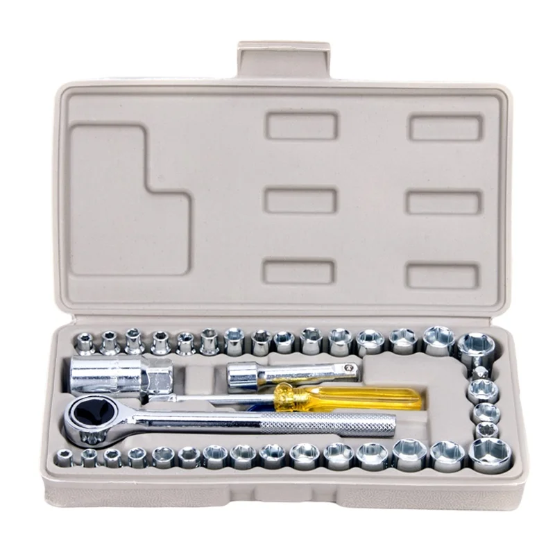 Профессиональные наборы ручных инструментов Заводская поставка комплект головок 40 шт. коробка набор гаечных ключей для ремонта автомобиля