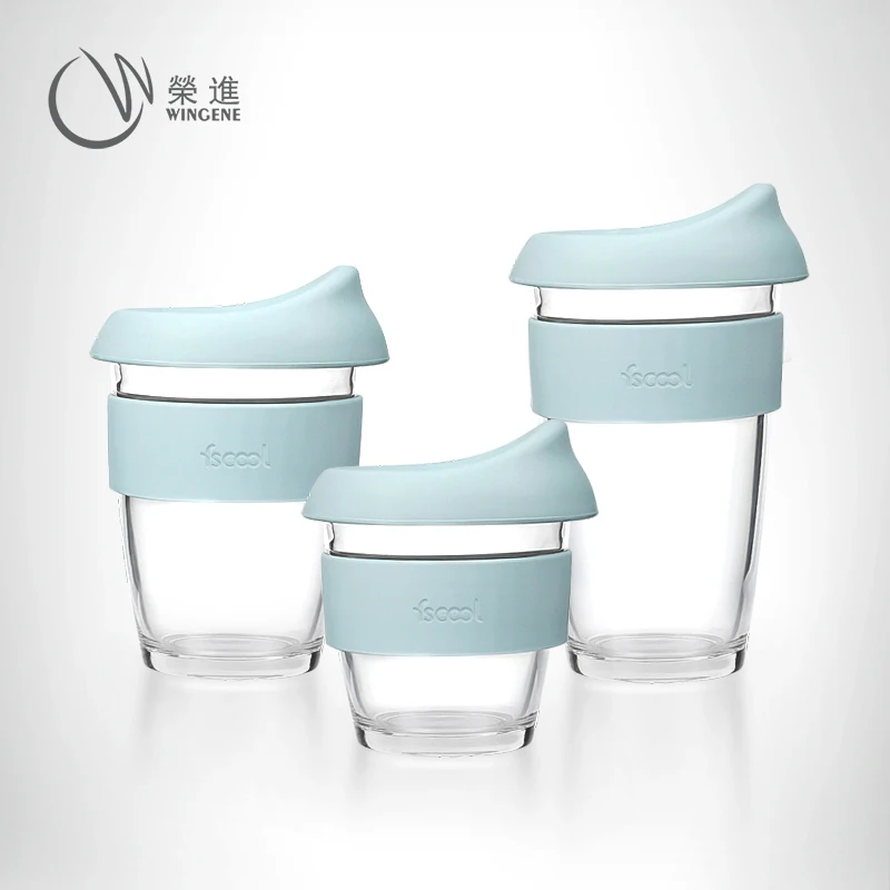 New Design Custom Logo Heat Resistant Silicone Sleeve Reusable Glass Coffee Cup Mug With Lid