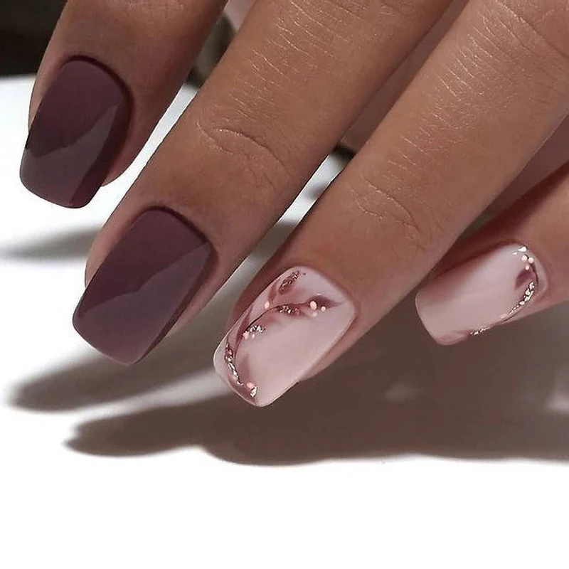 Ins Hot 24pcs/set Short Square Nails Tips Private Label Artificial False Nails For Girls Press On Nails With Glue