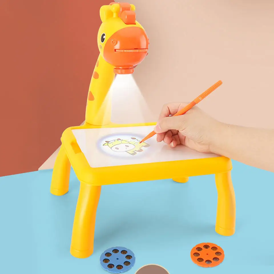 Led Cartoon Giraffe Design Drawing Board Electronic Learning Painting Board Projector Early Educational Drawing Toys For Kids