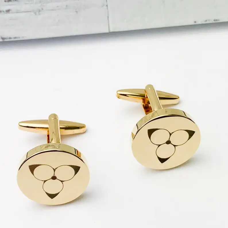 Simple Stainless Steel Jewelry 24k Gold Cufflinks High Quality Engraved Custom Cufflinks Initials Studs for Men