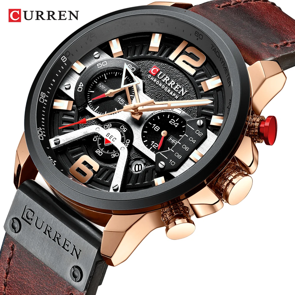 CURREN 8329 Top Brand Watches Male Clock Sport Leather Strap Chronograph Watches Men Wrist