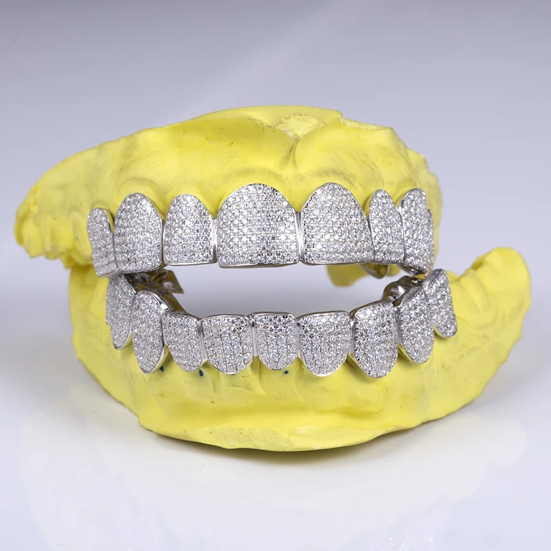 Custom 10K 14K 18K Gold 925 Silver Grillz Iced Out VVS Moissanite Diamond Grillz Teeth