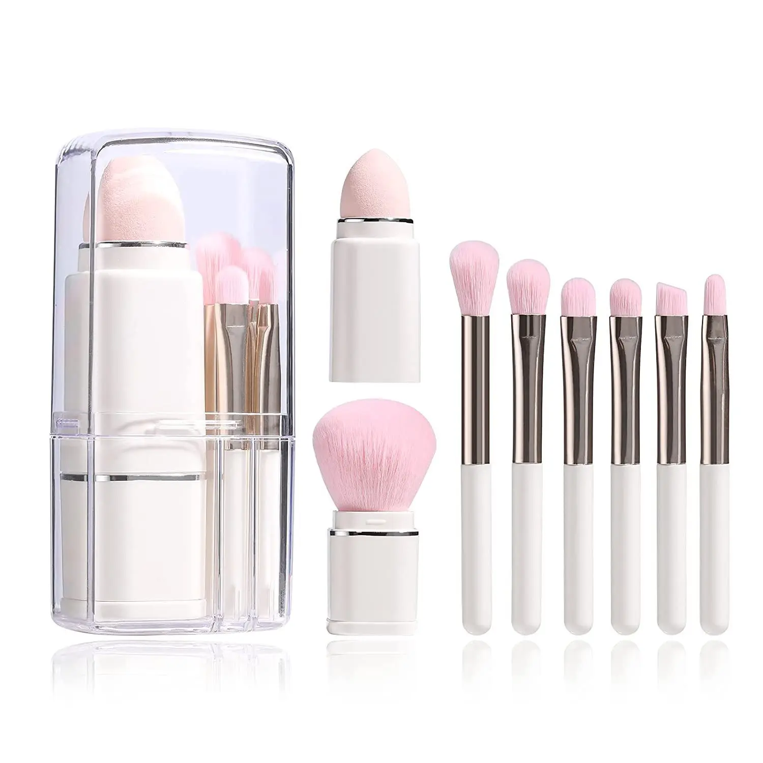 2023 Hot 8-in-1 Portable Makeup Brush Set Supports Trademark Custom Retractable Lip Brush Foundation Mix Brush Box