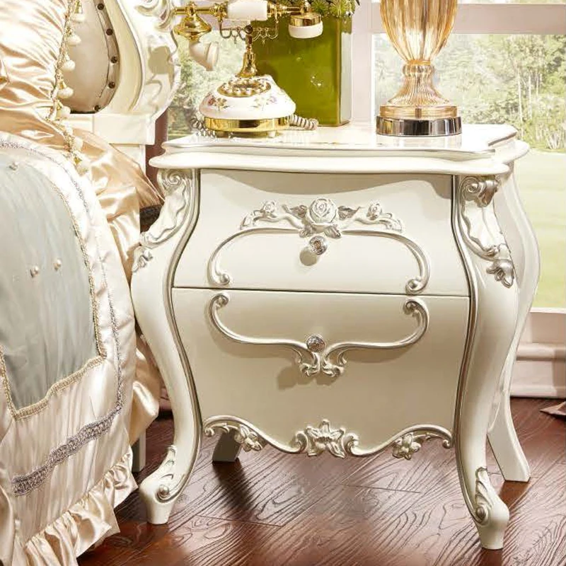 Classical luxury bedroom white nightstand bedside table , French elegant small nightstand