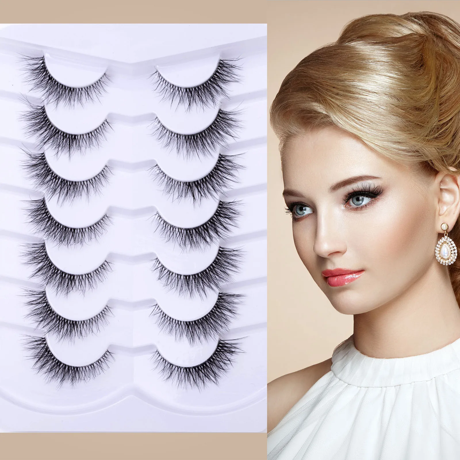 Yiernuo 3/7Pairs Natural eyelashes wholesale 3d full strip faux mink eyelashes black cotton band false eye lashes