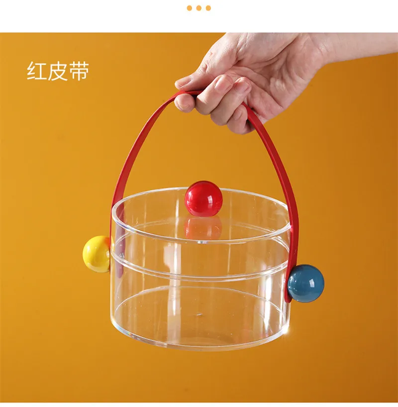 New Wedding Gift Display Box Clear Acrylic Cute Round Storage Boxes with Handle Transparent Acrylic Candy Gift Box with Lid