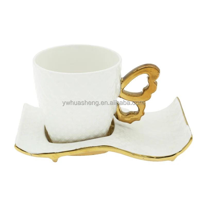 
Handmade Luxury Gold Fine Bone China European Style Ceramic Electroplating Silver/Golden Coffee Tea Cup Set 