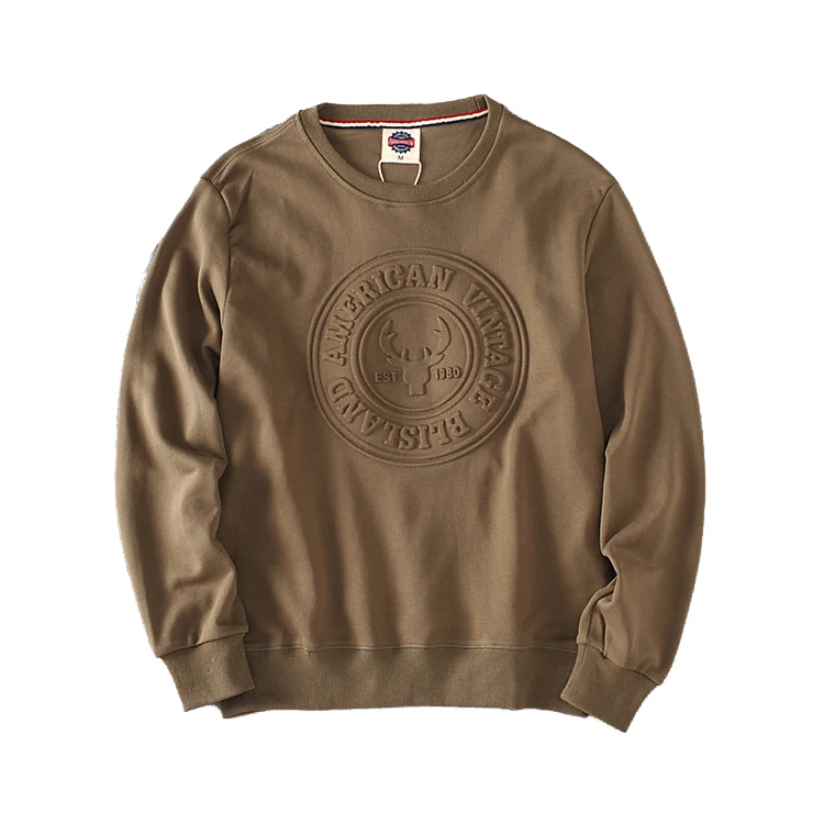 Custom Logo CrewNeck 3d Embossed Print Crew Neck Long Sleeves Oversized Unisex Terry  Cotton Hoodies Emboss Sweatshirt