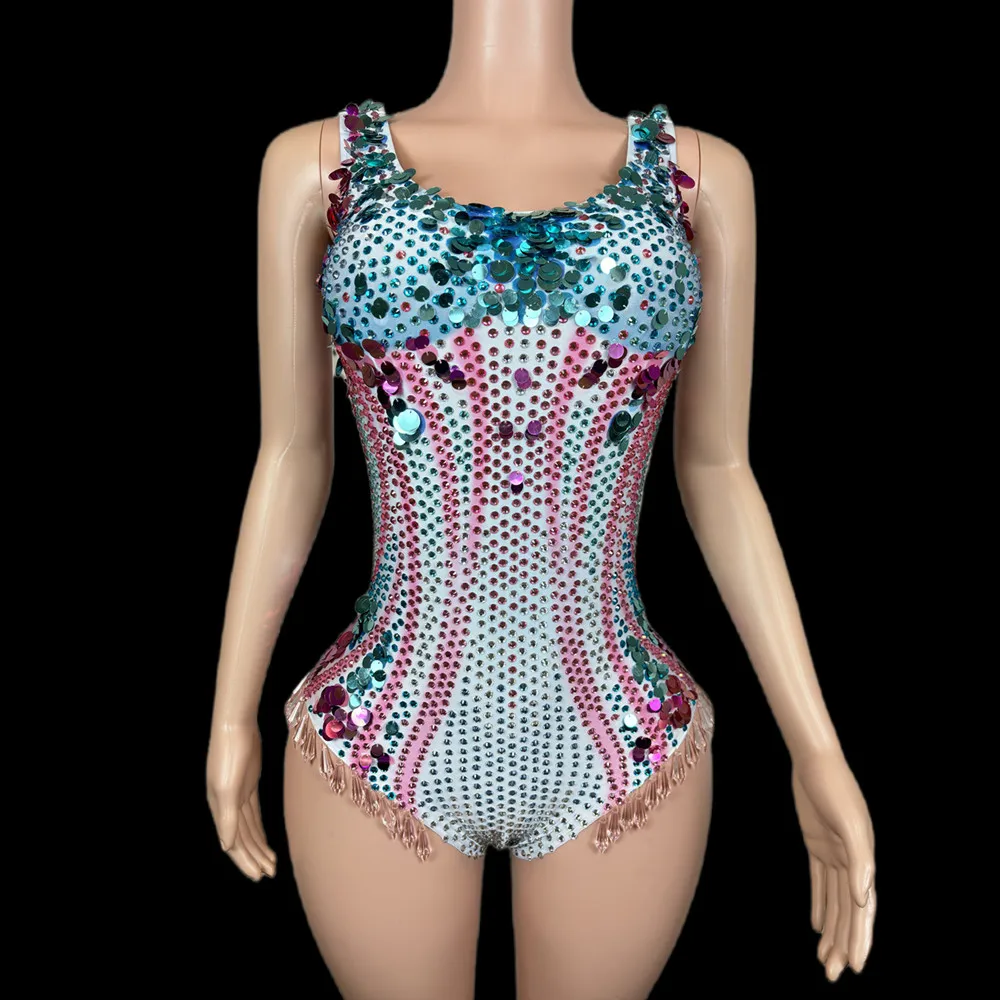 Sexy Taylor Diamond Sequin Las Vegas Show Dance Leotard Stage Festival Clothing Women Party Celebration Performance Bodysuits