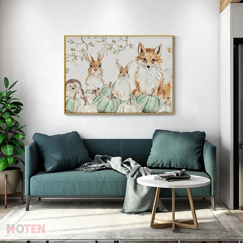 Hand-painted animal painting rabbit acrylic painting cute hedgehog fox oil painting