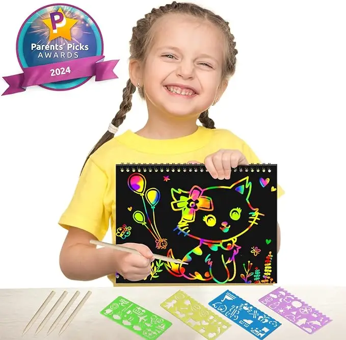 A6 Scratch Art Spiral Block - black surface + rainbow base - A6, 250GSM - 10pcs/block, with cover 180GSM and back card 180GSM