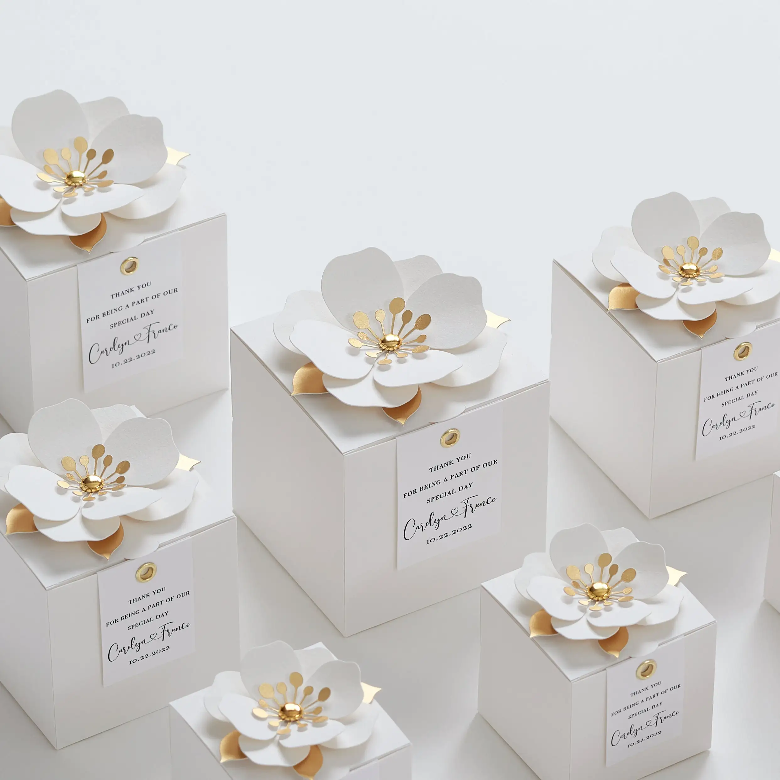 LABON Bridal Party Wedding Birthday Anniversary White Favor Paper Gift Boxes With Flower Decor