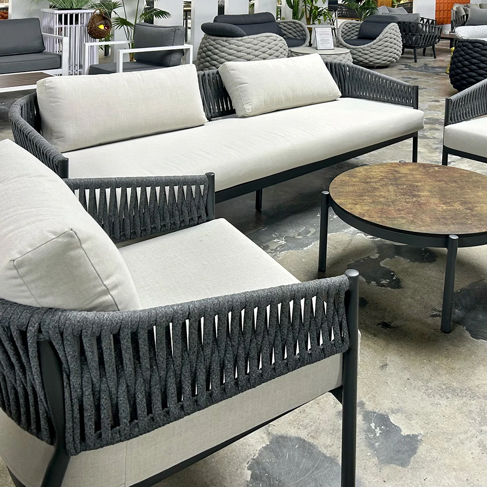 Chinese Manufacturer Support Customization Modern Waterproof Aluminum Frame Outdoor Garden Rope Sofa Set