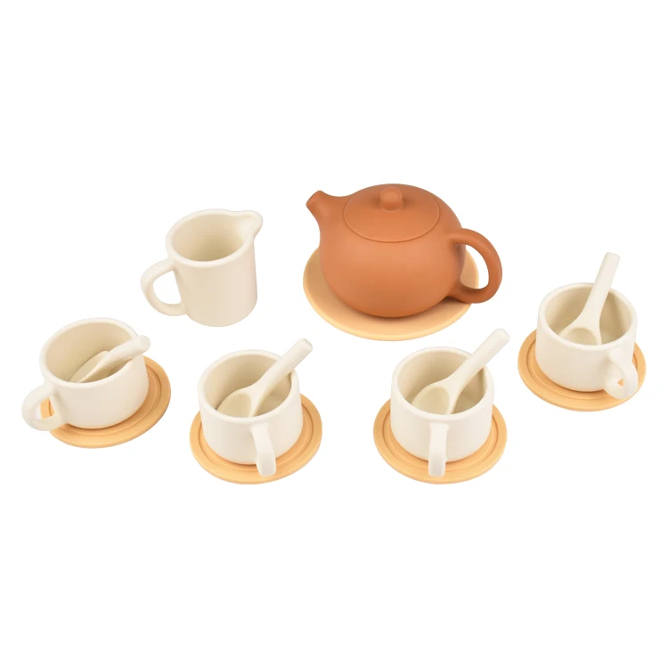 BPA Free Whole Set Silicone Tea Cup Afternoon Tea Set Toys Kids Play Learning Role High Tea Family Time Playing Toys