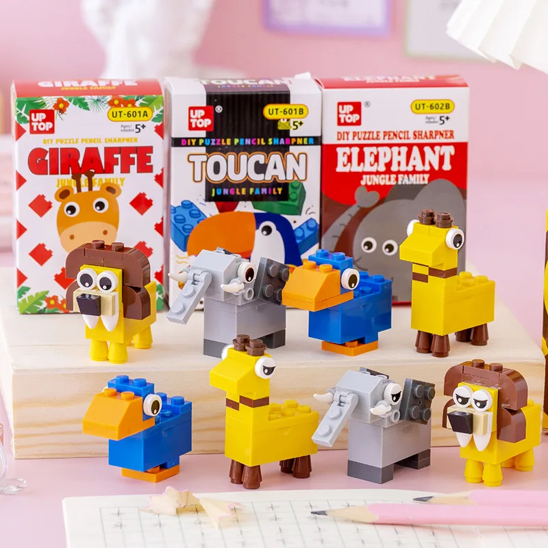 School gifts kids DIY cartoon animal shape plastic brick pencil sharpener