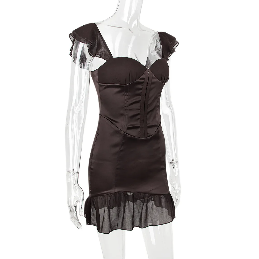 Women dress 2024 satin chiffon square neck low cut corset bodycon short party dresses women