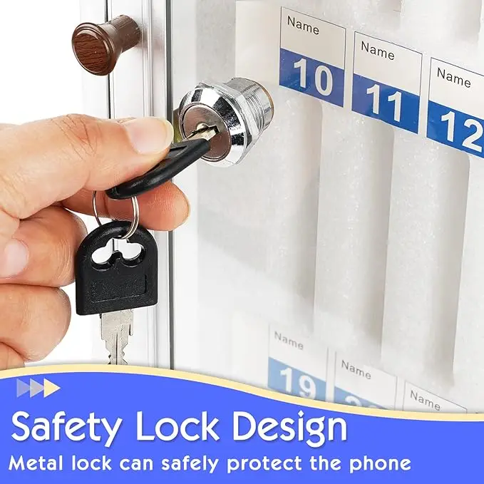 24 Slots Aluminum Alloy Pocket Chart Storage Cabinet for Cell Phones,Wall-Mounted with a Locked,Can be Carried by Hand