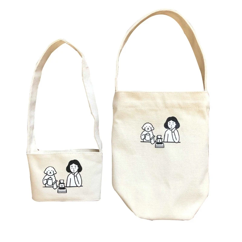 Portable Water Bottle Holder Carry Bag Coffee Cup Storage Sleeve Cover Canvas Printing Milk Tea Set Drinking Bottle Strap