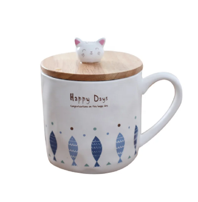 Breakfast Simple Milk Cup Children Cute Cat Cartoon Creative Ceramic Mug With Lid