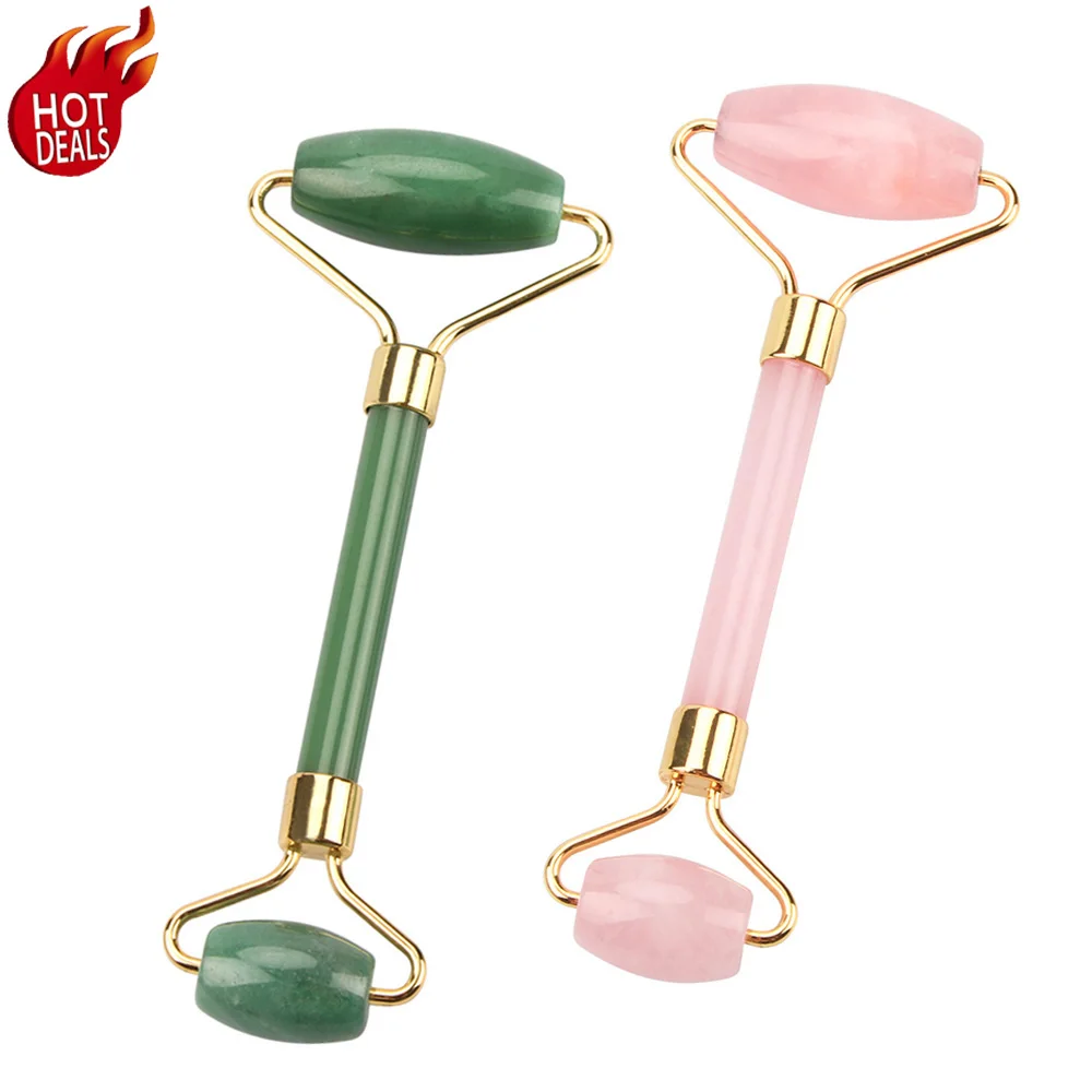 FMR23 Custom Logo Professional Rose Quartz Pink Crystal Jade Facial Face Massage Roller For Face